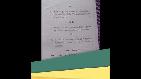 B. Ed. 2nd  year  previous year question paper creating   an inclusive  school