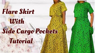 HOW TO CUT AND SEW A FLARE SKIRT WITH CARGO SIDE POCKET