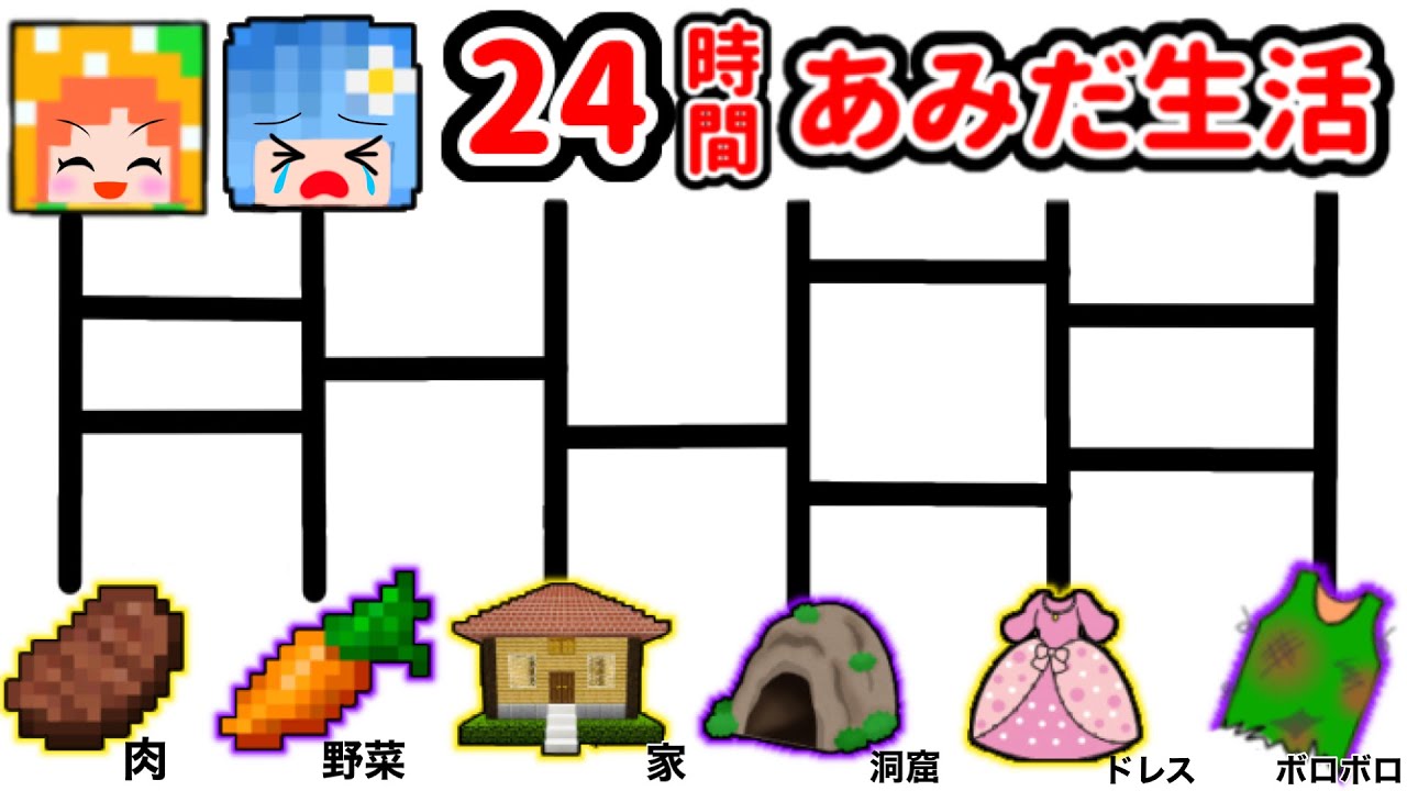 24時間あみだくじで当たった事だけで生活するマインクラフト(#ぴこみんず)