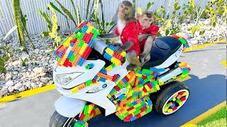 Monkey Bim Bim Rides A Lego Motorbike With Baby Monkey Obi