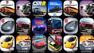 Asphalt 9,Traffic Rider,CSR Racing 2,Real Racing 3,Asphalt 8,Rebel Racing,NFS No Limit,Bus Simulator