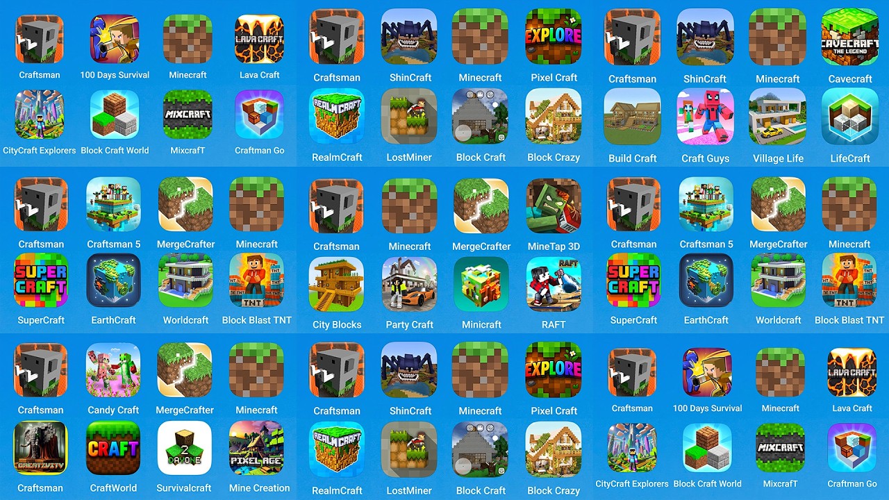Craftsman, 100 Days Survival, Candy Craft, ShinCraft, Minecraft, Craftsman 5, Pixel Craft, CraftGuys