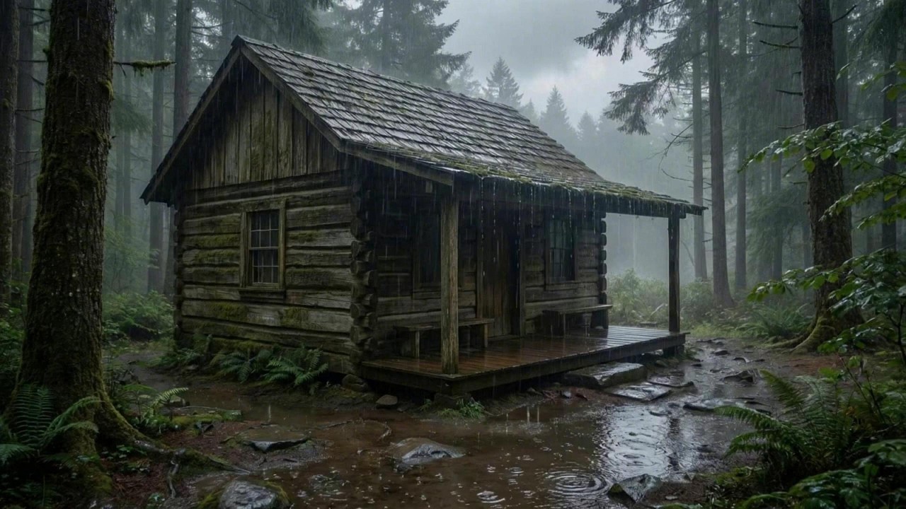 Rain Soaking a Lonely Cabin in the Forest – Deep Sleep Sounds