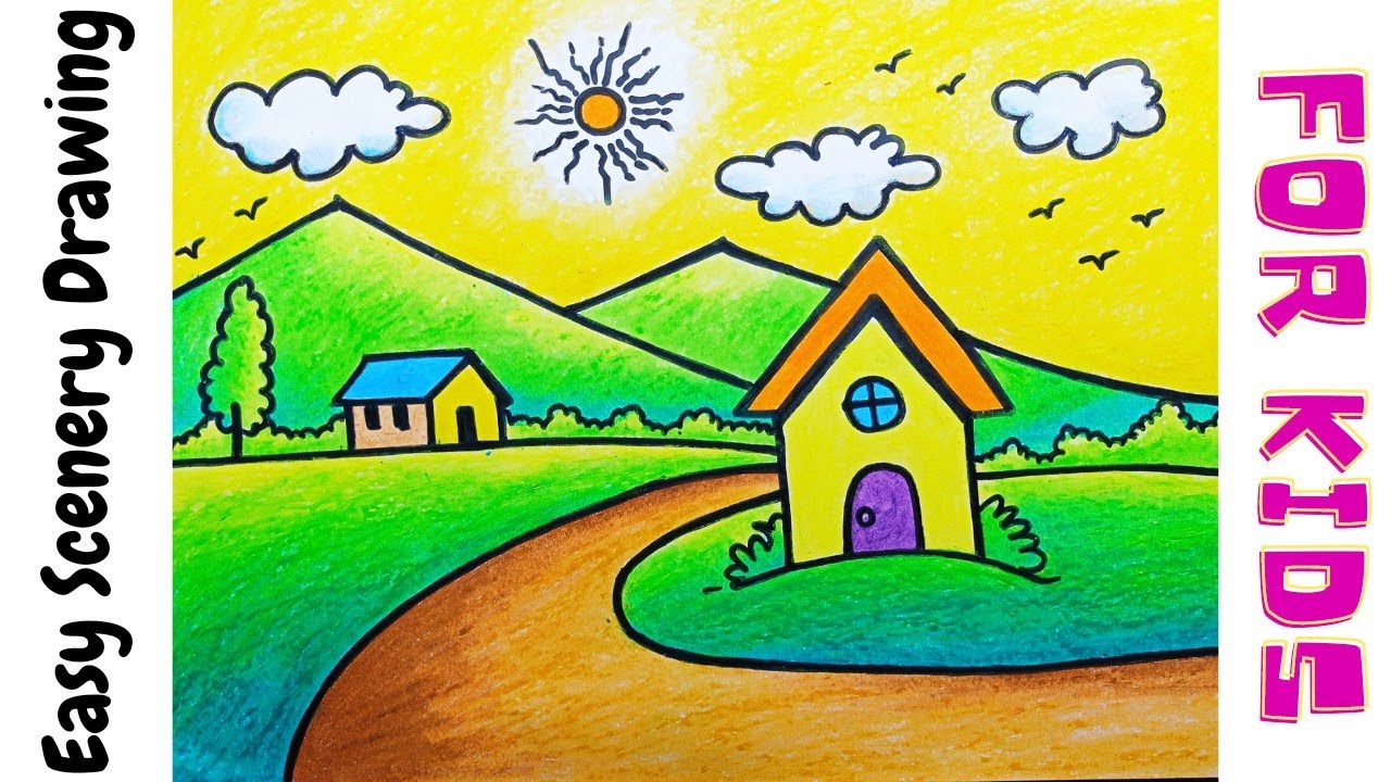 HOW TO DRAW SIMPLE SCENERY FOR KIDS - EASY SCENERY DRAWING #video no ...