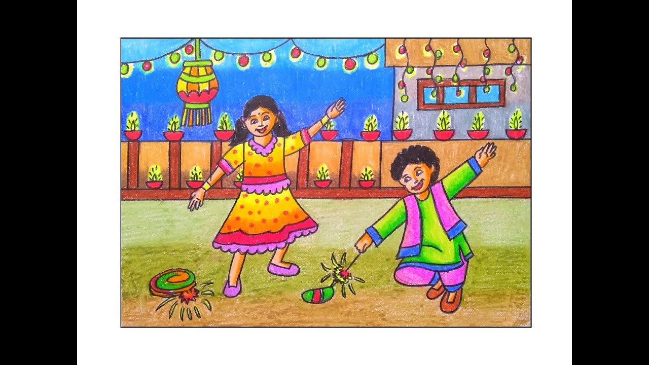 HOW TO DRAW DIWALI MEMORY DRAWING/ DIWALI SCENERY DRAWING| DIWALI ...