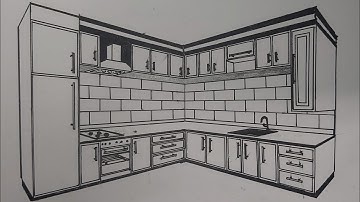 How to draw a kitchen in perspective with two points