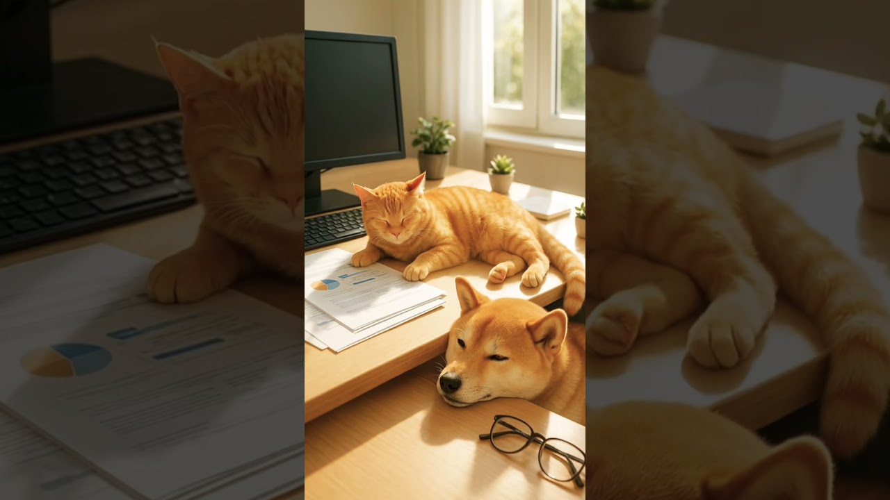 Office Nap ☀️🐶🐱 Cutest Coffee Break Ever!