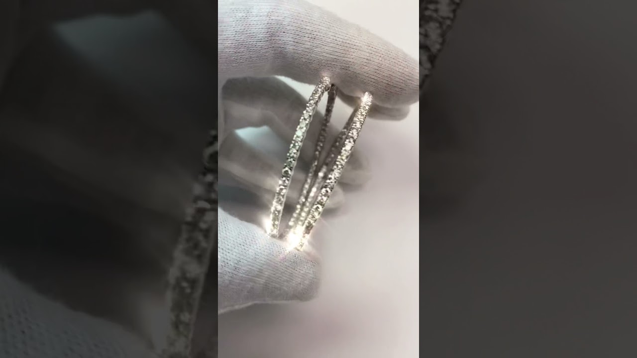 5.15 Carat Round Brilliant Diamond 3 Pointer Diamond Hoop Pair Earring