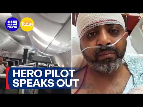 Hero pilot speaks out for first time since FlyDubai plane stabbing | 9 News Australia