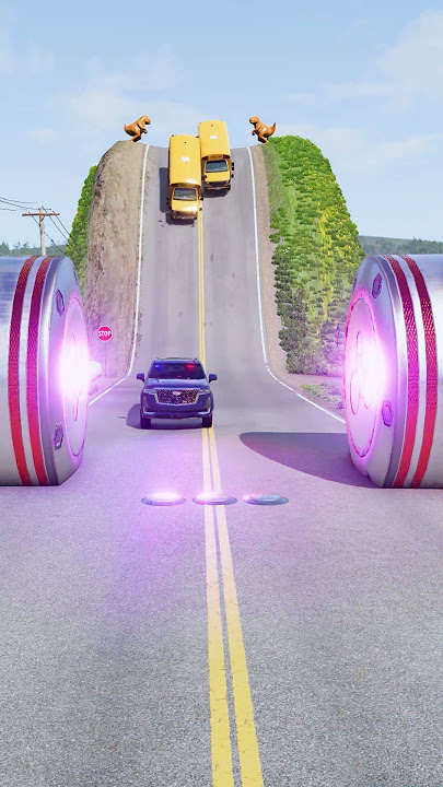 Cars & School Bus vs Chained Hydraulic Crush - BeamNG.Drive