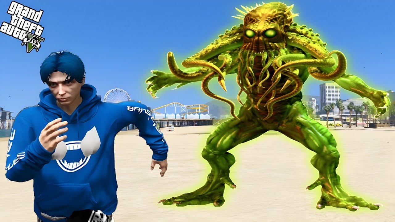 ရေဘဝဲဘီလူးကြီးလိုက်လာပီ 😱/ SeaMonster in GTA V/ GTA 5 Myanmar