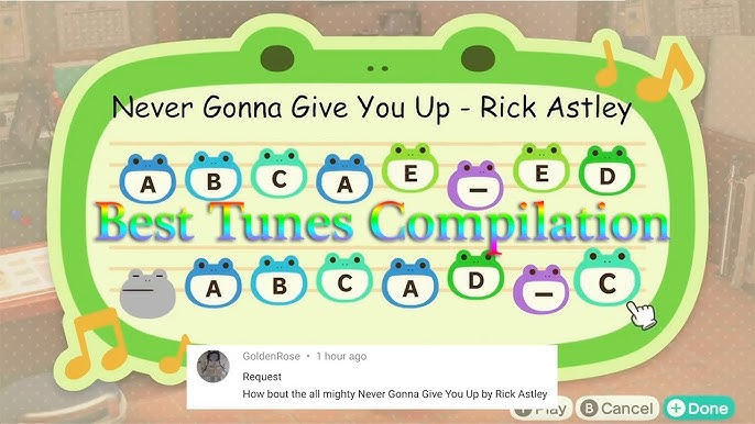 rick roll ACNH Tune  Rick rolled,  animals, Animal crossing