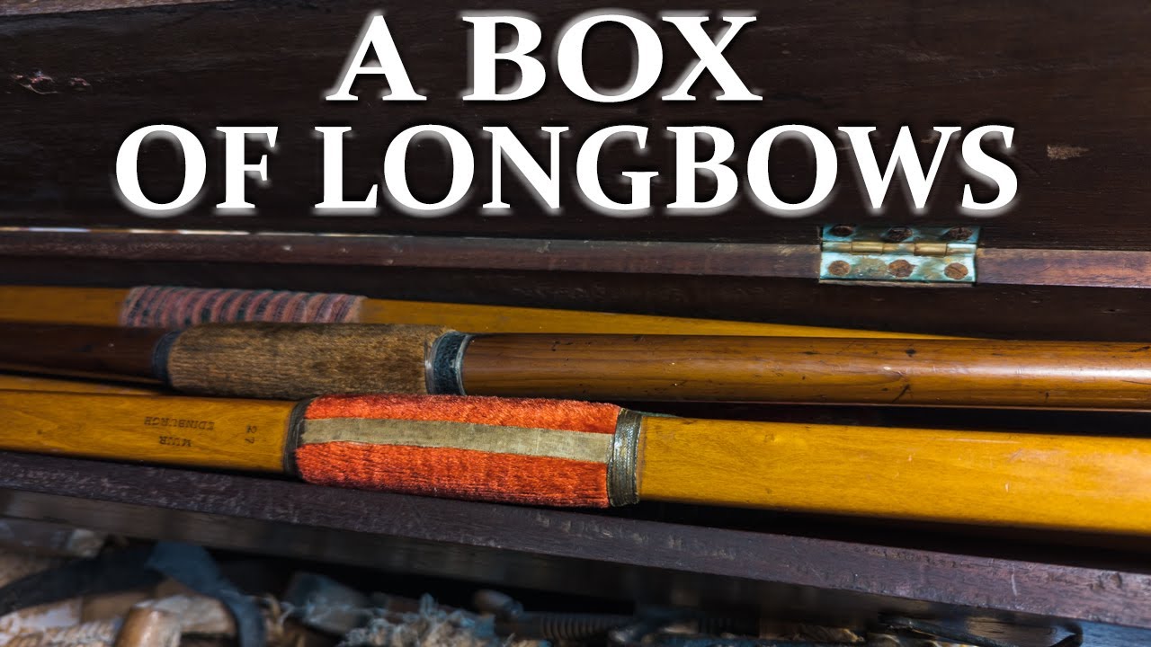 Antique English Longbows for refurbishment and a bow box