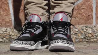 JORDAN 3 BLACK CEMENT ON FEET