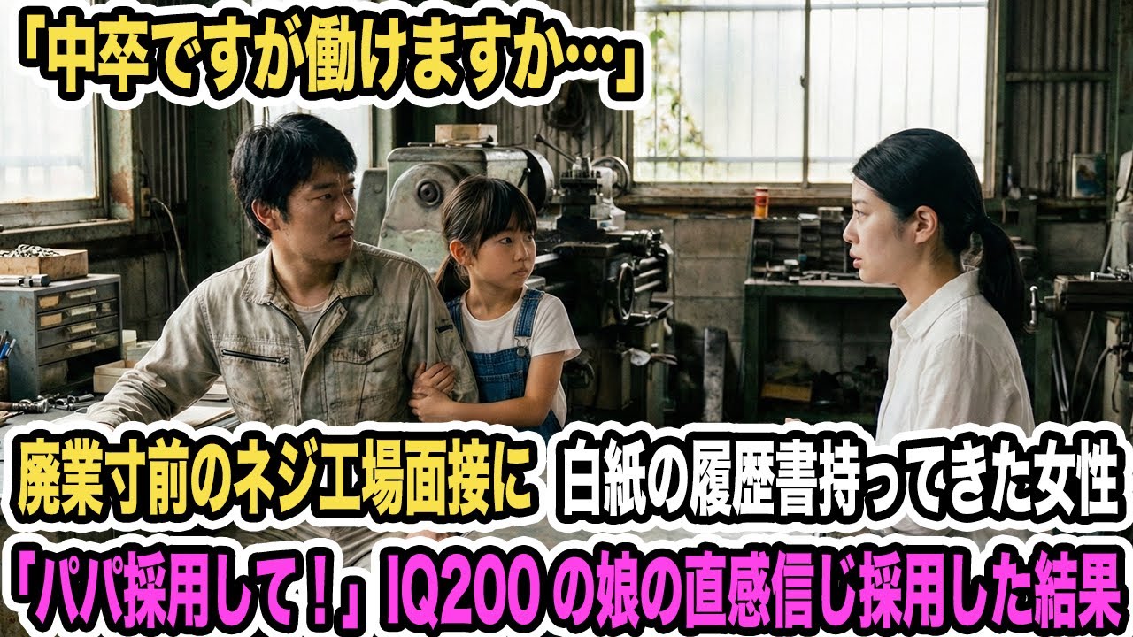 廃業寸前のネジ工場面接に白紙の履歴書持ってきた女性。「中卒ですが働けますか…」「パパ採用して！」IQ200の娘の直感信じ採用した結果【感動する話】