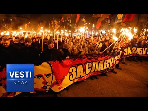 newspaper mockup PR Disaster! Bandera Supporters Hold Rally Commemorating Nazi Collaborators and Unsavory Characters