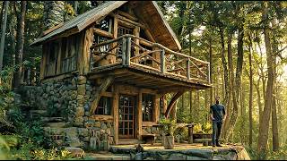 Primitive Skills: Building a Warm Wood House on a Steep Mountain Alone (Full Video)