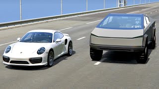 Tesla Cybertruck vs Porsche 911 Turbo S - Drag Race 20KM