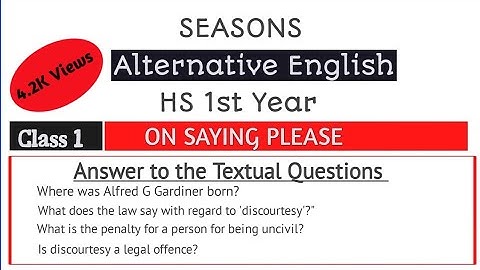 On Saying Please Questions and Answers | Class 1 | Alte. English | Class 11 | #downloadpdf