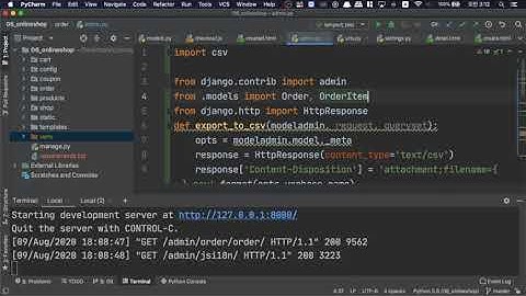 [오지랖 파이썬 웹 프로그래밍] 6장 Onlineshop 51 - export_to_csv 함수 만들기 - custom action in django admin page