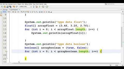 Membuat dan menampilkan elemen Array dengan 8 tipe data primitif dan tipe data string di java