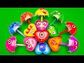 Cleaning pinkfong numberblocks in umbrella heart shapes clay coloring satisfying asmrs
