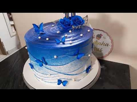 bolo 2 andares azul com borboleta｜Pesquisa do TikTok