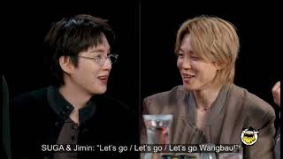 Yoonmin is telling Wangbau together. Bts breaks another record while eating spicy wings|Hot Ones