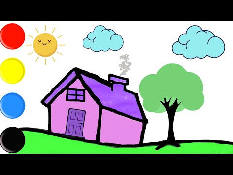 Cómo Dibujar y Colorear Casa 🏠Nube☁️ Sol ☀️ Árbol 🌳 | Aprender Animales | Aprender Colores