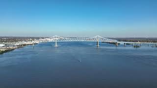 Aerial Drone Flight along Delaware River to the Commodore Barry Bridge