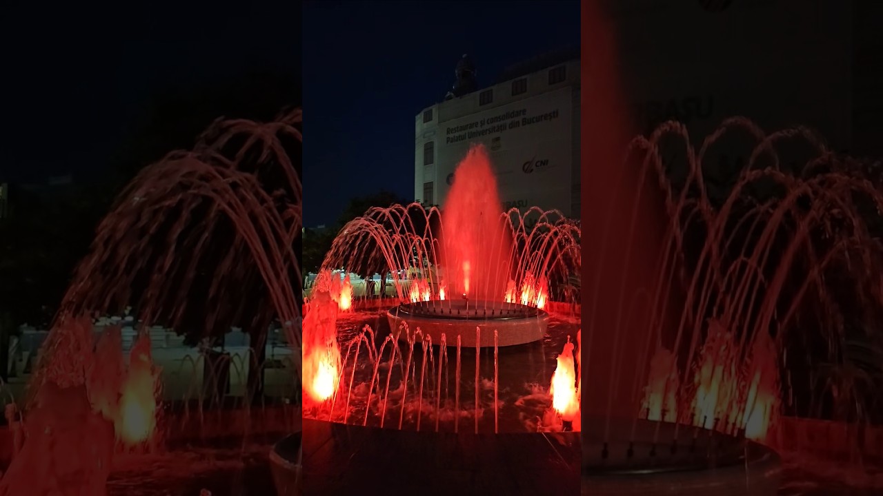 Night Lights at Universitate Fountain, Bucharest’s Colorful Water Show