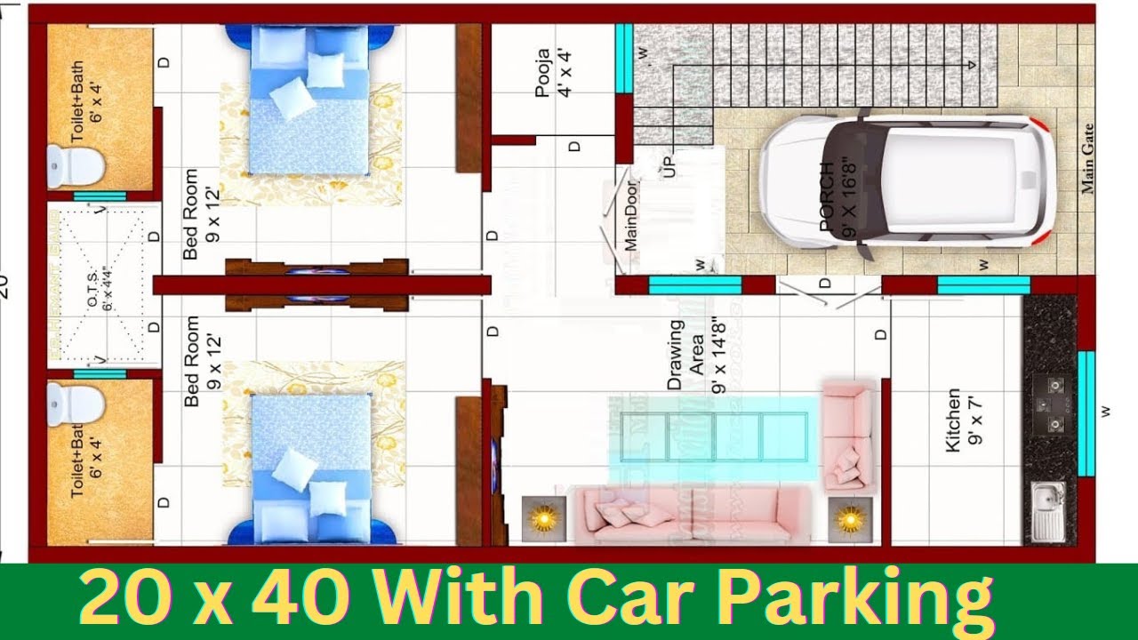 20 by 40 house Design | 20x40 house design with car parking | 90 Gaj ...