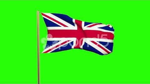 United Kingdom Flag Waving In The Wind. Green Screen, Alpha Matte. Loopable