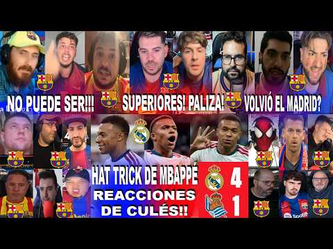 MEJORES REACCIONES DE CULÉS AL REAL MADRID 4-1 REAL SOCIEDAD CON HAT TRICK DE MBAPPÉ