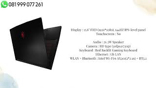 MSI GF63 Thin 11UCX 1603ID Core i5 11260H 8GB 512GB RTX2050 W11 Black #umahit #tokokomputer