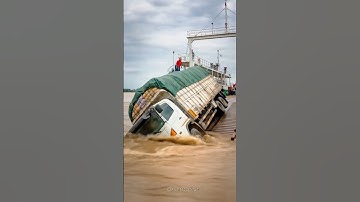 Momen Mencekam! Truk Kehilangan Keseimbangan dan Terjungkal ke Sungai #shorts
