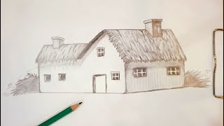 رسم منزل للمبتدئين بسهوله خطوة بخطوة / How to Draw a House Step by Step