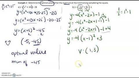 MCR3U 1.3 Max or Min of Quadratic Functions