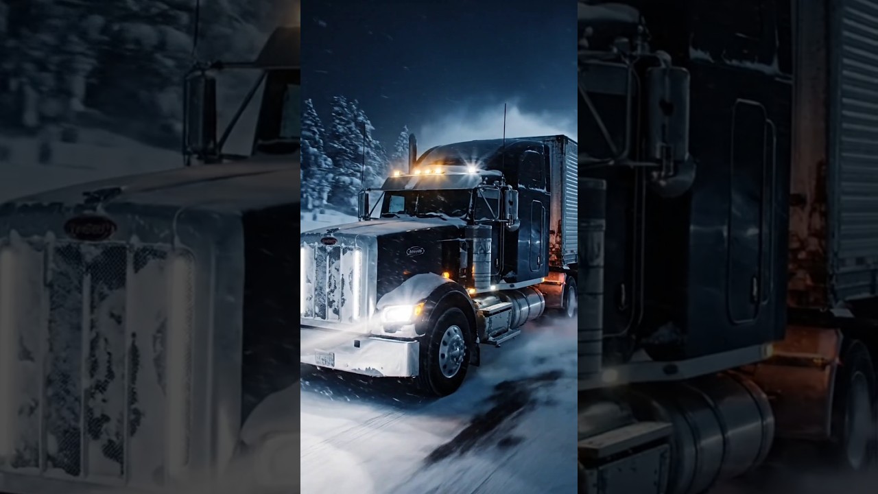 Night Truck Driving in Snow 