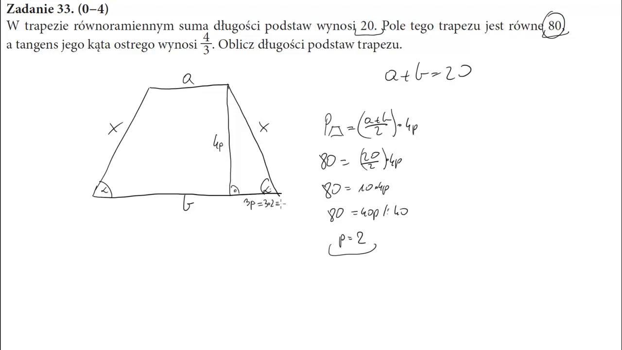 Ile Wynosi Suma Kątów W Trapezie 33 W trapezie równoramiennym suma długości podstaw wynosi 20 Pole tego