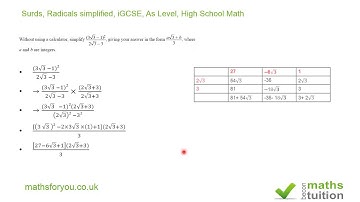Surds, Radicals simplified, difference of two squares, iGCSE, As Level, High School Math