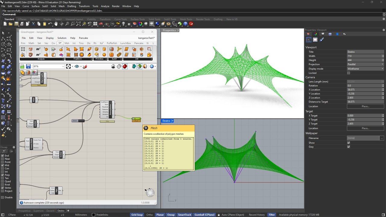 Videoguide - GRASSHOPPER and Kangaroo 2, Tensile Structure, Physics Simulation, Solver and Anchors