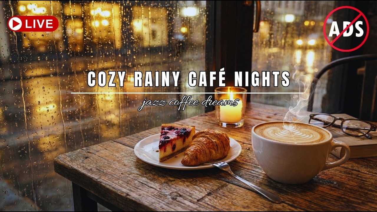 Cozy Rainy Café Nights ☕🎷 Smooth Jazz Coffee Shop Ambience for Relaxing, Studying & Calm Evenings