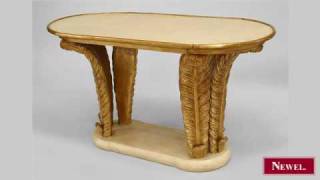 Antique Italian 1940s oval coffee table with parchment