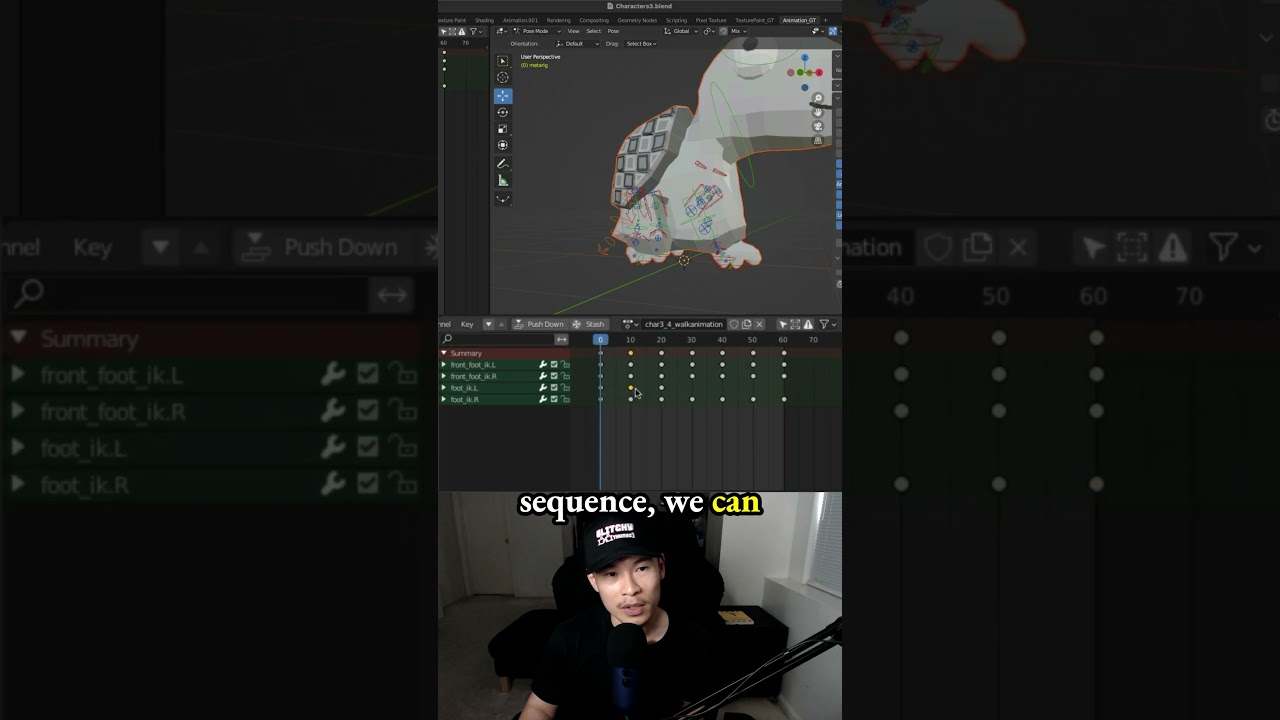 Animating the Left Leg for Smooth Motion - making a 3d game character in Blender - 3.4: Dino Turtle