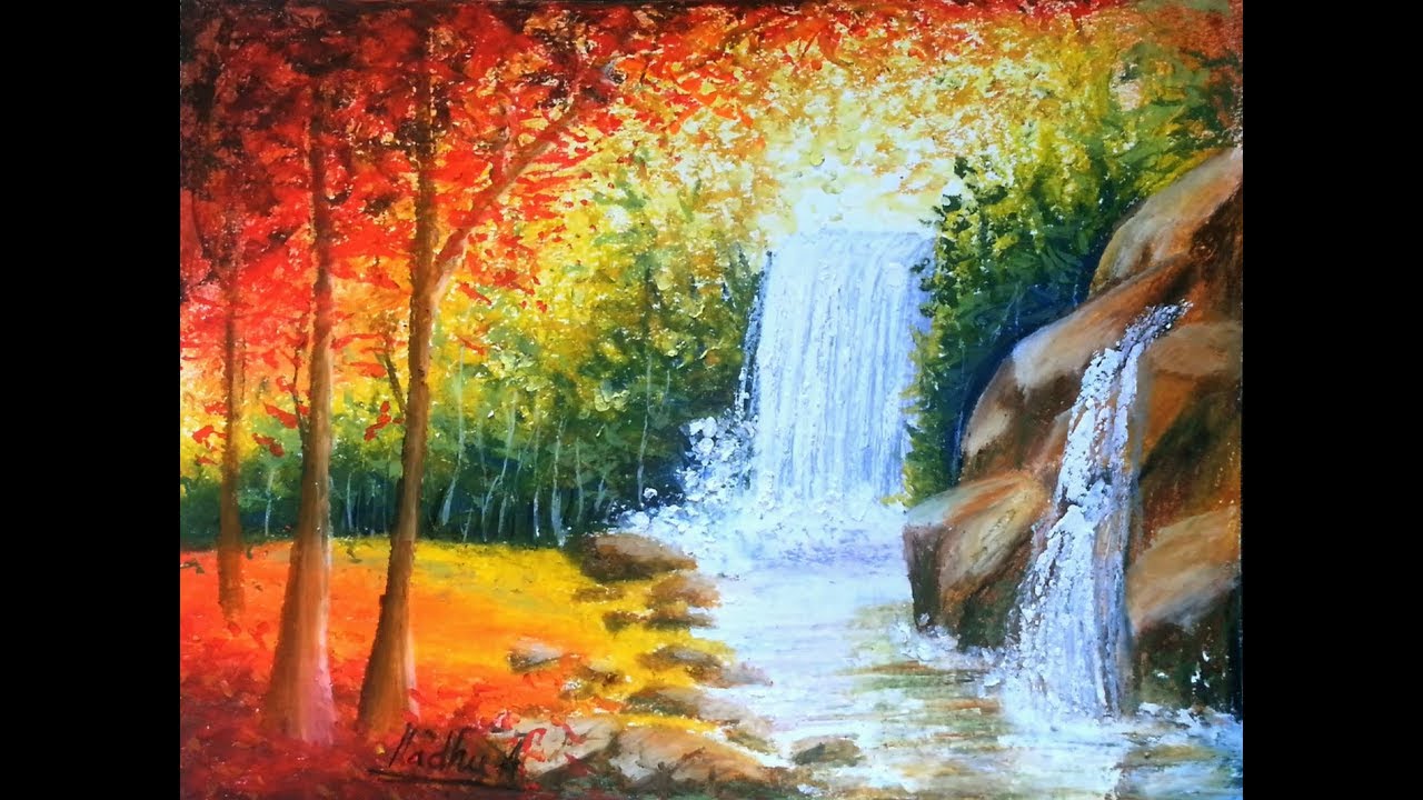 Waterfall Oil Pastel Drawing For Kids Easy / Try these easy oil pastel ...