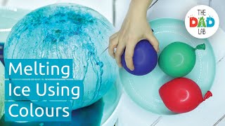 melting ice science experiment with salt and food colouring