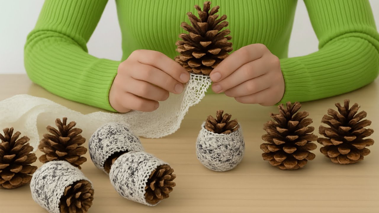 GENIUS DIY😍I WRAPPED OLD LACE IN PINE CONES. I MADE 30 PIECES A DAY AND SOLD THEM ALL.