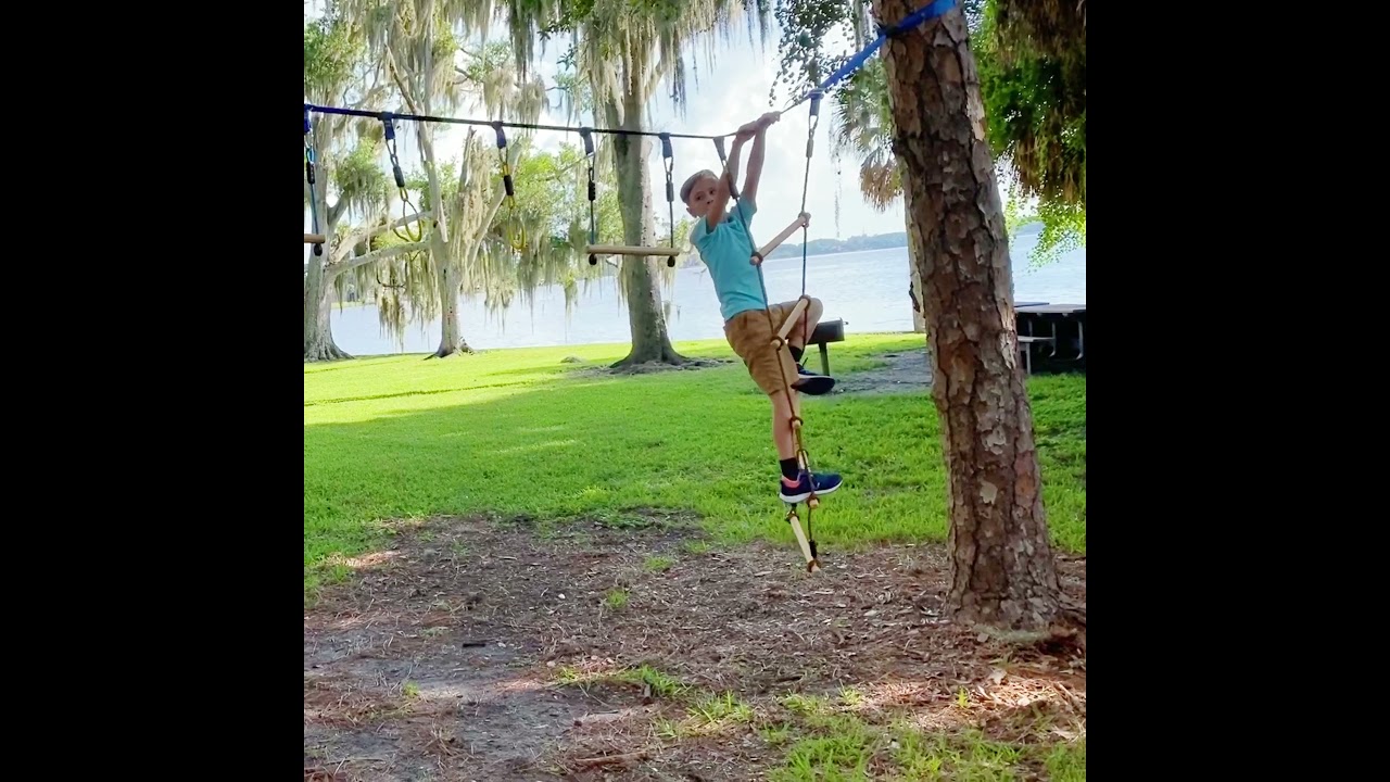 Ninja warrior Slackline Obstacle Course for Kids Outside