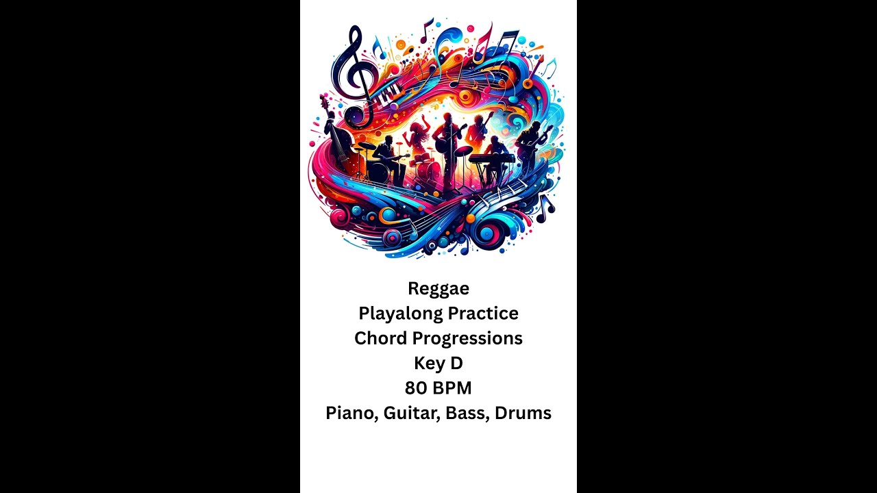 Reggae playalong Key D   80BPM   64 bars   Guitar Piano Bass Drums